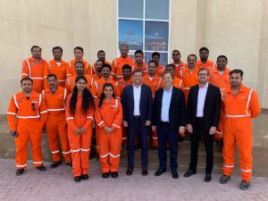 GAC Qatar General Manager Daniel Nordberg, GAC Group President Bengt Ekstrand and GAC Group Vice President for the Middle East Fredrik Nyström with the Ras Laffan team