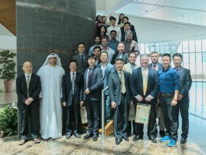 Ahmad Al Haddad and Qian Haifan with the Masteel Middle East team during the inaugural ceremony