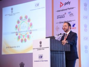 Abdulla Bin Damithan, Chief Commercial Officer, DP World, UAE Region speaking at the 16th CII Global SME Business Summit