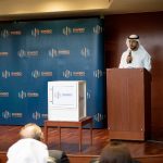 12-Acting Director Adel AlSaeedi welcoming bidders at the Al Dhafra bid announcement