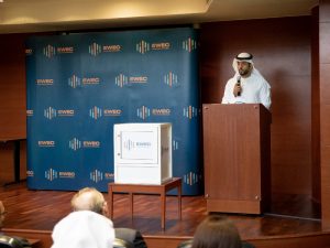 12-Acting Director Adel AlSaeedi welcoming bidders at the Al Dhafra bid announcement