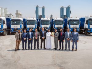 Renault and Middle East Ready Concrete Mix officials at the trucks delivery ceremony