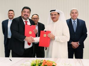 The UAE and Belize Ministers at the bilateral economic co-operation agreement signing ceremony