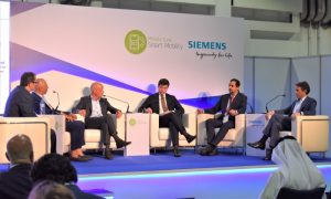 Stefano Sanchini, Regional MD, Bridgestone MEA (extreme right),  with other panellists at the Middle East Smart Mobility event