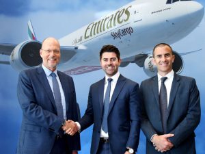 L to R-Henrik Ambak, Daniel Hewitt, Regional Head – MENA, Accuity, and Trevor Howard, Manager, Standards & Operational Safety, Emirates, pose for a picture