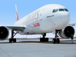 An Emirates SkyCargo freighter