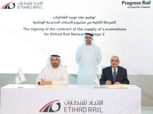 Etihad Rail and Progress Rail Locomotive officials at the deal signing ceremony