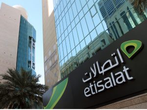 A pan shot of the Etisalat Building in Dubai