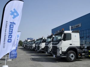 A lineup of Volvo Trucks at FAMCO's facility in DIP