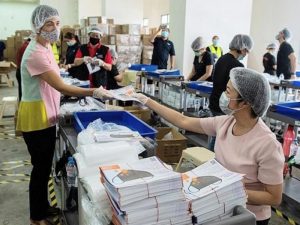 Mask kits being prepared for distribution