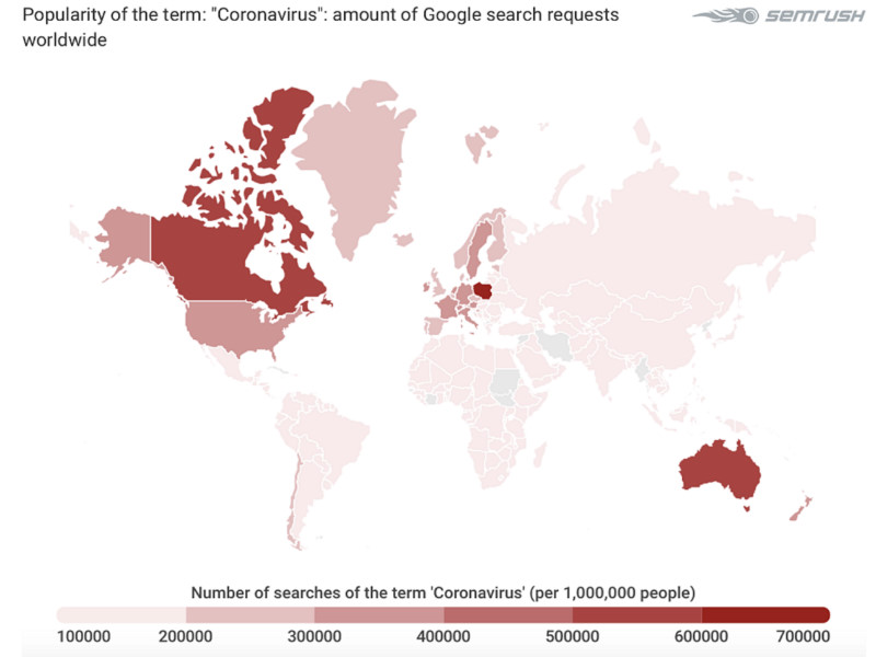 SEMrush global Coronavirus search popularity