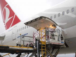 A Turkish Cargo freighter prepares to transport much needed supplies