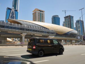 A UPS delivery van in Dubai