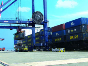 UNICO Logistics' containers on board a cargo ship