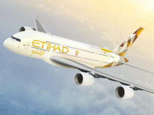 An Etihad Airways aircraft in flight