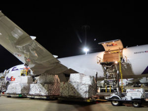 Lebanon bound relief materials being loaded on a FedEx freighter