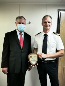 Capt. Bogdan Kladnik of the MV Rossana presented with a commemorative plaque