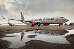 A FlySafair aircraft on the ground