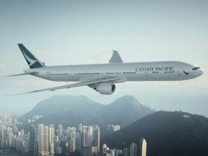 A Cathay Pacific aircraft in flight