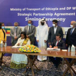 Dagmawit Moges, Ethiopia's Minister of Transport, and Sultan Ahmed Bin Sulayem, Group Chairman and CEO,DP World, at the signing ceremony
