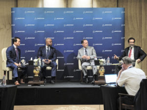 Bernard Choi, Vice President of Global Media Relations; Ted Colbert, President and CEO of Boeing Global Services; Michael Manazir, Vice President of Business Development for Defense, Space and Security; and Ihssane Mounir, Senior Vice President of Commercial Sales &amp; Marketing